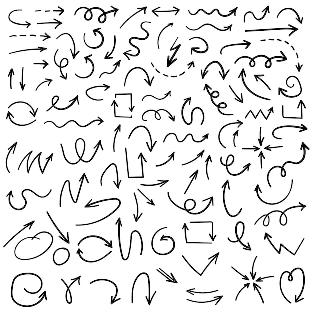手描きのスタイルの矢印アイコン 孤立した背景の手作りドードルベクトルイラスト カーソルポインターサイン ビジネスコンセプト