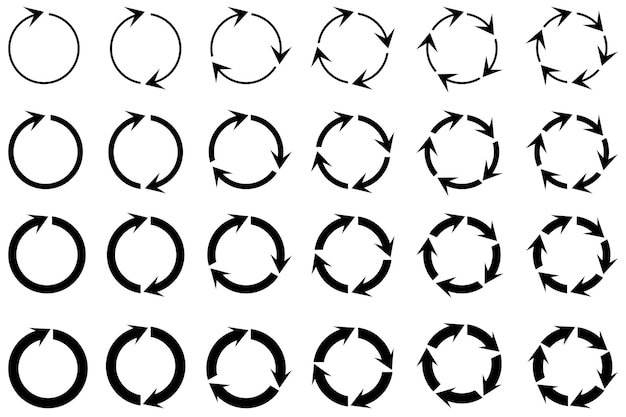 화살표 아이콘 세트 원형 디자인 화살표의 검은색 원 재활용 아이콘 벡터 세트 벡터 일러스트 레이 션 스톡 이미지