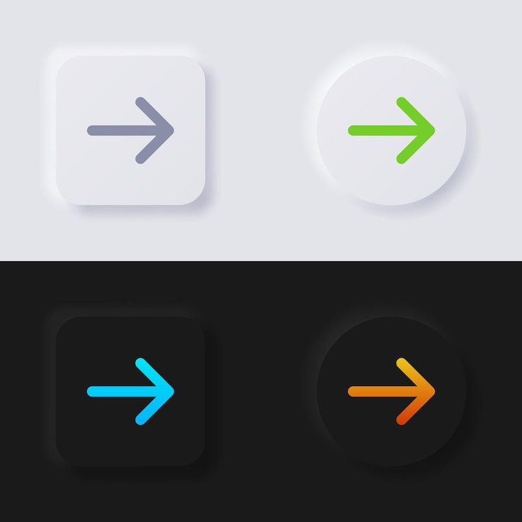 Vector arrow icon set multicolor neumorphism button soft ui design for web design application ui and more button vector