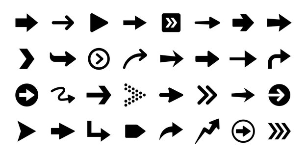 블랙 디자인에 화살표 아이콘 기호 벡터입니다. 화살표 아이콘 모음입니다.