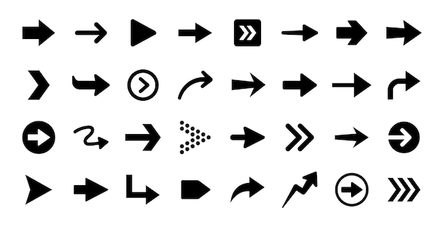 블랙 디자인에 화살표 아이콘 기호 벡터입니다. 화살표 아이콘 모음입니다.