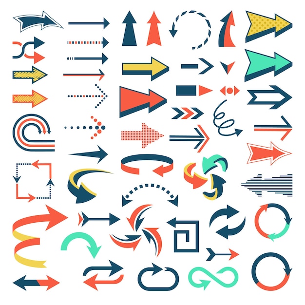 Vector arrow icons vector set arrowheads direction or cursed arrow design up down narrow circle sign collection illustration isolated on white background