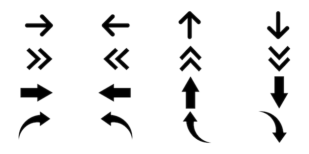 화살표 아이콘 벡터 집합입니다. 화살표는 웹 디자인을 위한 컬렉션을 설정합니다.