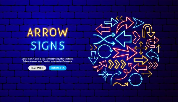 Arrow neon banner design. vector illustration of direction promotion.