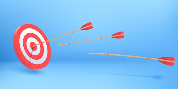 Vector arrow right into the target target board 3d illustration