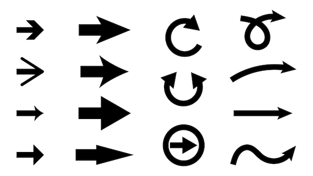 Set di frecce isolato su sfondo bianco per elemento di design grafico