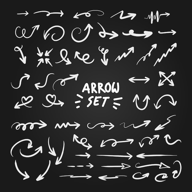 Arrow set vector in white hand drawn style.