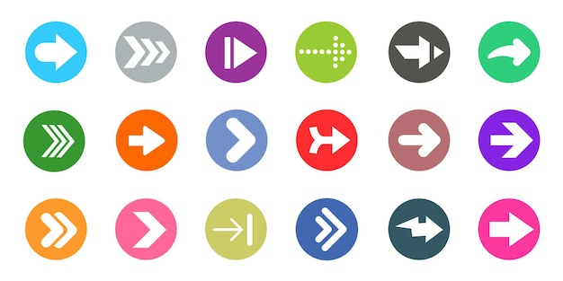 Arrow sign icons set. Colorful circle shape internet button on white background.