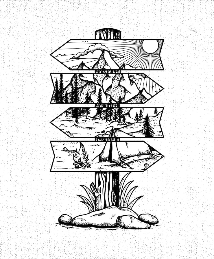 Vector arrow sign mountain illustration