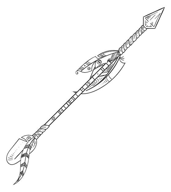 Arrow sketch Native tribal feather weapon drawing