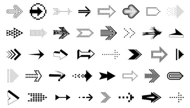 화살표 기호는 다양한 모양 스타일 및 개념, 아이콘 또는 로고 생성용 커서, 단일 색상 단색 로고타입의 큰 집합입니다.