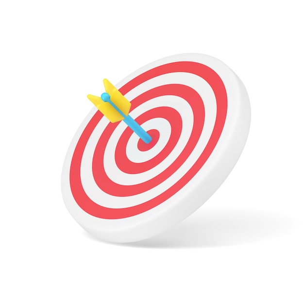 Arrow target 3d icon Circular disc with red stripes and blue dart in center