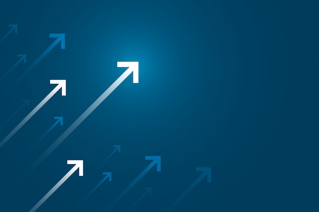 Arrow up on blue background, business growth concept.