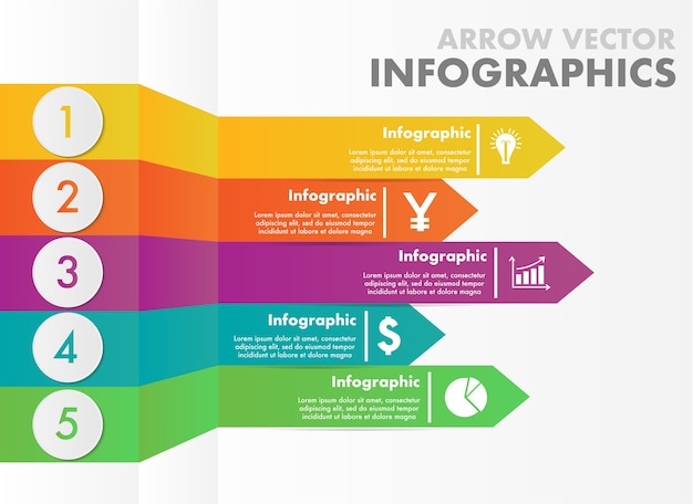 I punti infographic di vettore della freccia in molti colora