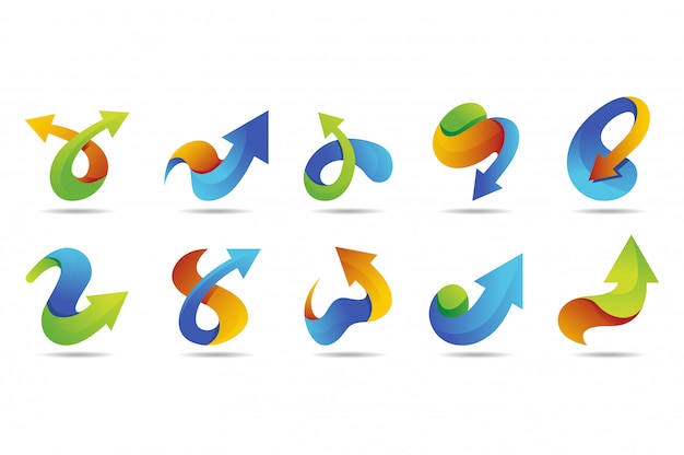 Collezione di logo vettoriale freccia con stile colorato