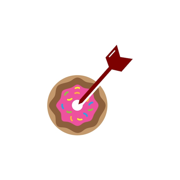 An arrow with a hole in it and a cupcake with sprinkles on it.