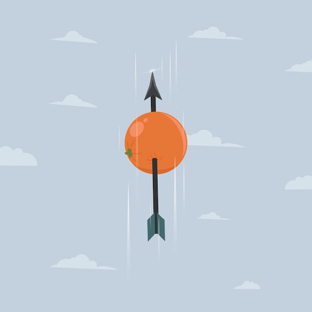 Arrow with orange on the sky design vector illustration