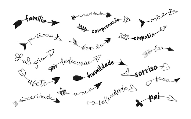 Premium Vector | Arrow words in brazilian portuguese different styles and  arrowheads