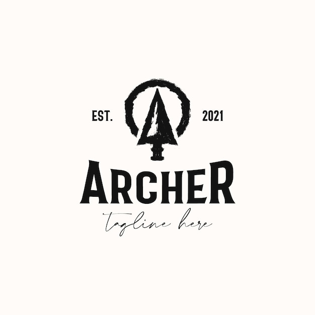 Freccia per il modello di logo vintage hipster all'aperto di tiro con l'arco di archer