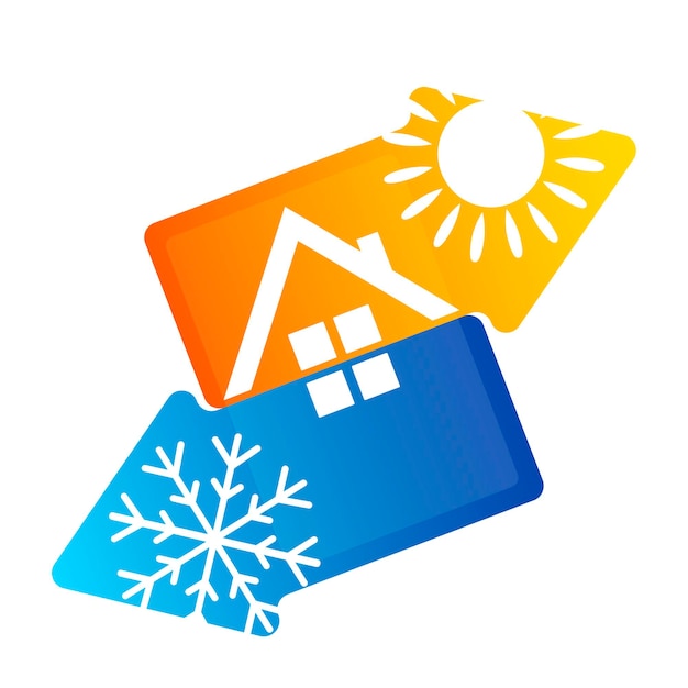Vettore frecce blu e rosse silhouette design della casa per aria condizionata e riscaldamento