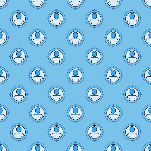 Arrows and Circle with Man vector concept blue seamless pattern