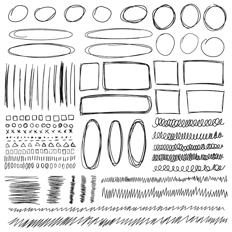 Vector 手描きのスタイルで矢印,円,抽象的なドゥードルアイコン 孤立した背景に手描きのベクトルイラスト 文字要素,サインビジネスコンセプト
