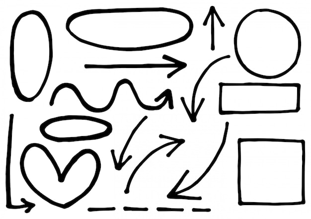 矢印円と抽象的な落書きセット