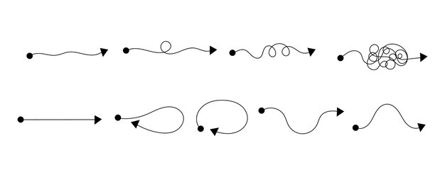 Стрелки изогнутые Рисованной каракули маркер абстрактные каракули направление стрелки вектор Ожидание пути