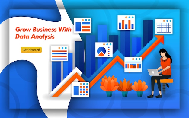 Arrows design of grow business with data analysis