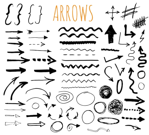 Frecce divisori e bordi elementi disegnati a mano set illustrazione vettoriale