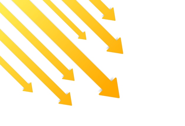 Vector arrows down flat yellow arrows show negative growth arrows indicate fall vector illustration