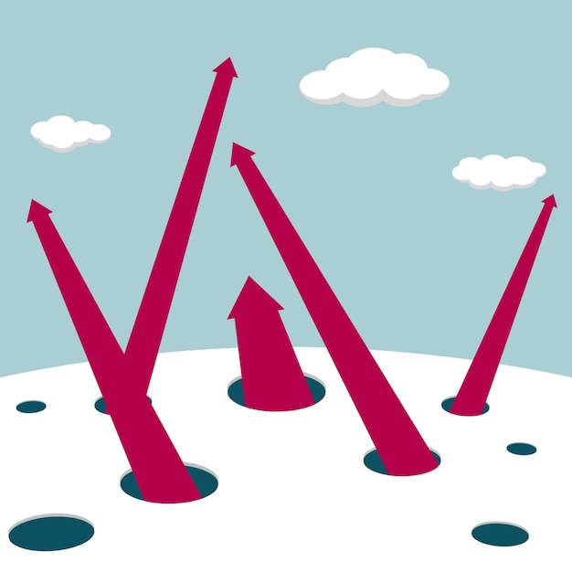 Arrows extend from the trap. White clouds in the blue sky. The arrow is red.