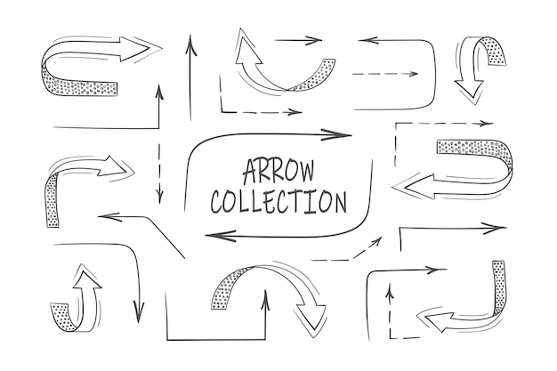 Vector arrows icons set of black grunge hand drawn arrows isolated on white vector illustration