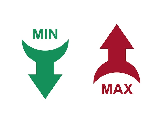 Стрелки минимум и максимум Красные вверх и увеличение инвестиций и зеленые вниз