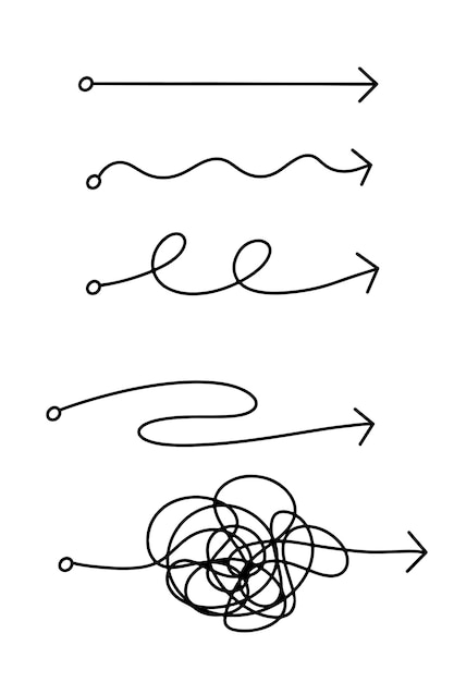 Стрелки. путь ожидания и реальность. ручной рисунок doodle маркер абстрактные каракули стрелки направления