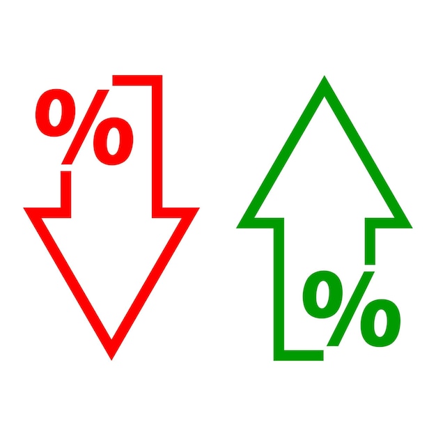 Arrows percentages. Green arrow up. Red down arrow. Vector illustration.