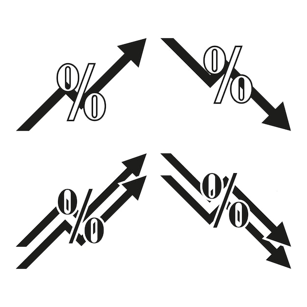 Vettore frecce percentuali icone denaro aliquota fiscale segno illustrazione vettoriale