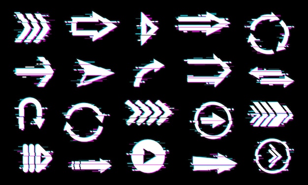 Arrows pointers icons design element with glitch