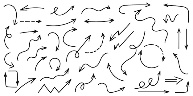 Arrows set Handgetekende pijlen Pijlvectorpictogram Pijllijnpictogram Pijlen in verschillende richtingen