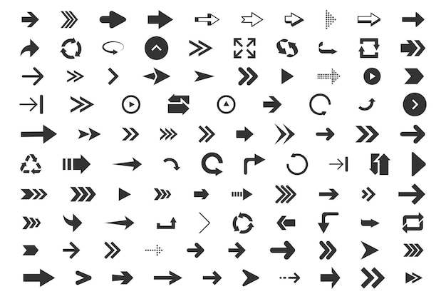Стрелки набор из 100 черных иконок, выделенных на белом фоне значок стрелки коллекция векторов стрелки