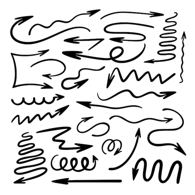 矢印は簡単に手で描かれた自由な形の曲がった直線の標識で,異なる方向を指しています.