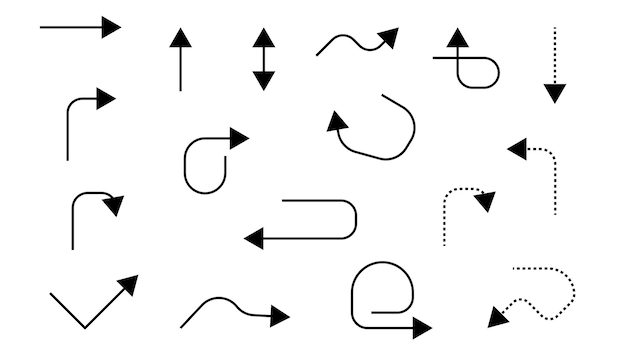 стрелки в стиле рисованной каракули, изолированные на белом фоне для элемента графического дизайна