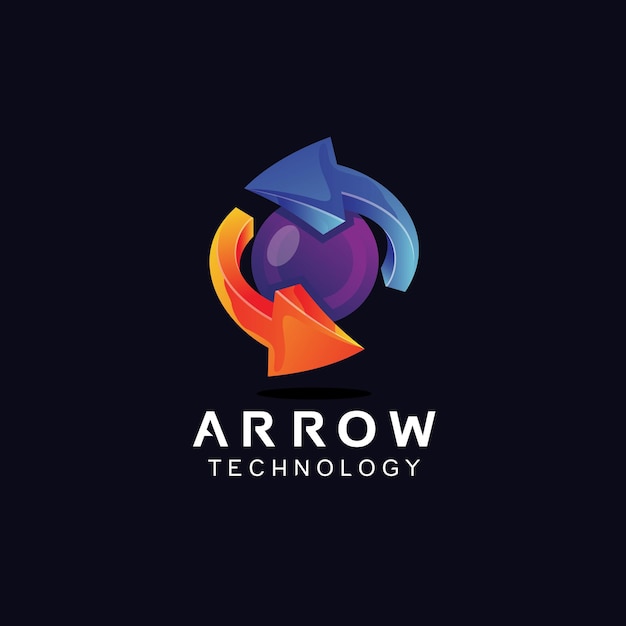 Arrows and sphere in 3d style logo