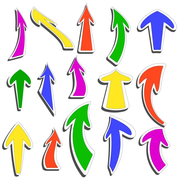 Arrows stickers different colors and shapes Vector