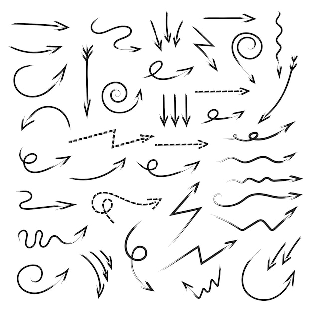 Vector arrows texture brush icon set of simple hand drawn arrows vector elements isolate on white