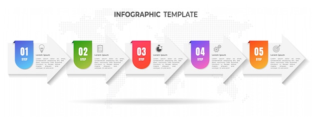 화살표 타임 라인 5 단계 Infographic.