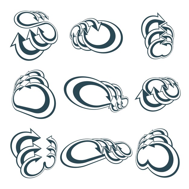 arrows vector abstract symbol collection, single color conceptual special made 3d icon set.