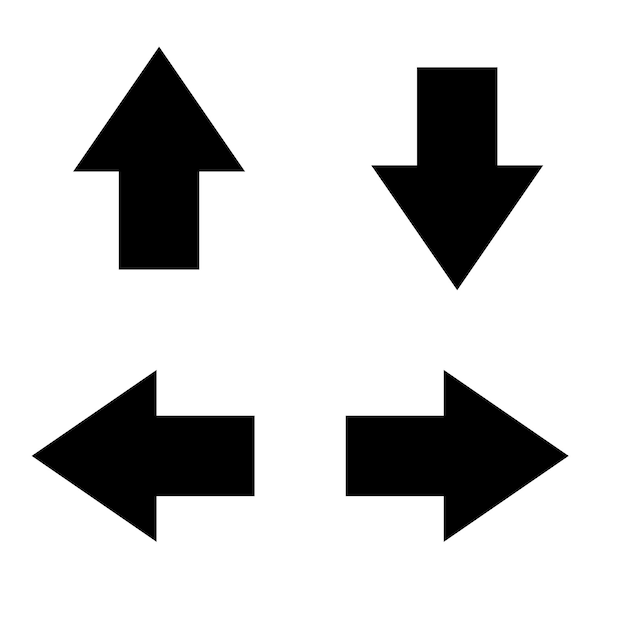 Arrows, vector. Black arrows on a white background. Up, down, right, left.