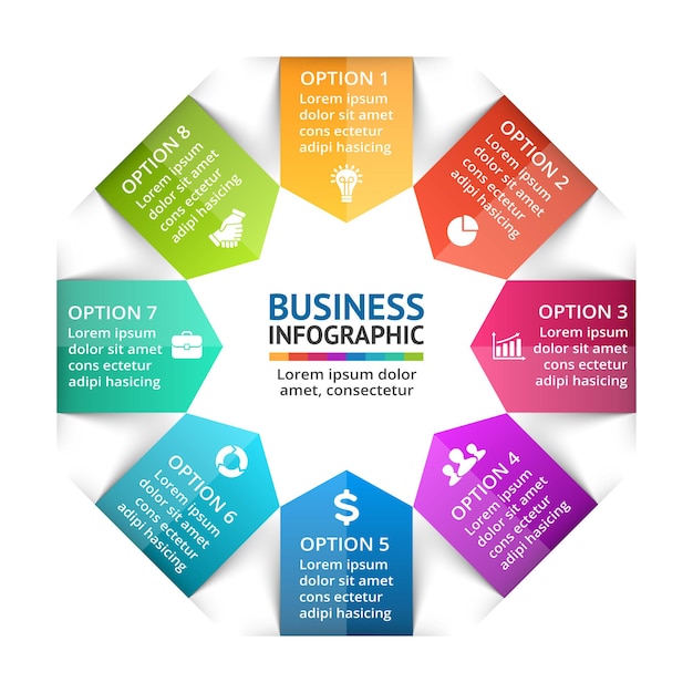 Arrows vector infographic presentation template circle diagram chart 8 steps parts