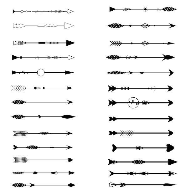 arrows on a white background. aztec, boho elements. retro arrow. set of black arrows. arrow icon.
